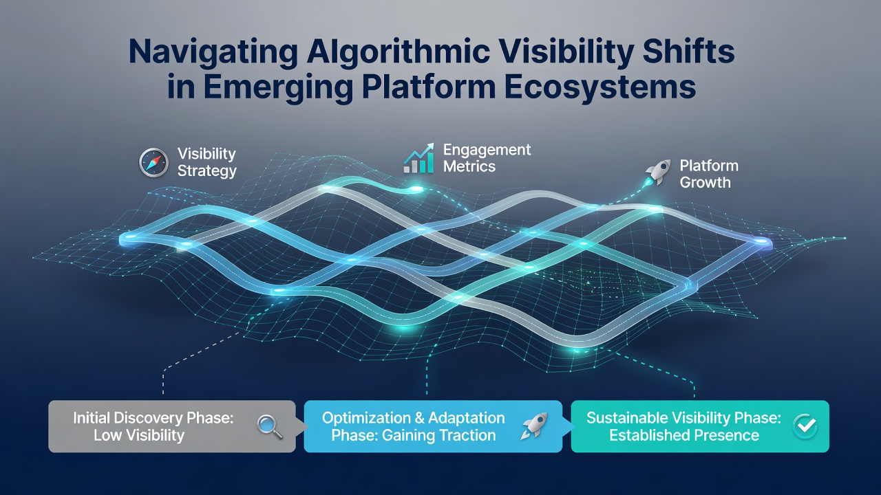 Dashboard screenshot showing visibility metrics shifting on new platform interfaces with trend lines and audience demographics